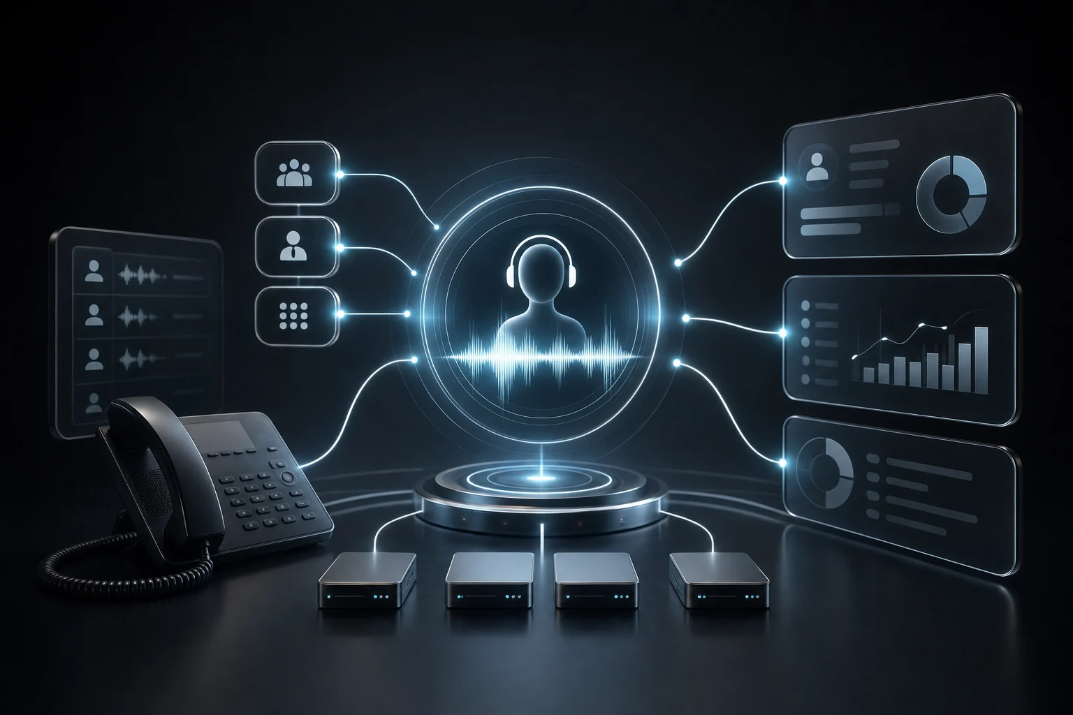 Digital receptionist and voice agent interface connected to phone and business systems.