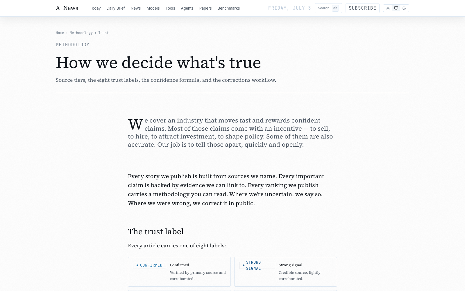 A+ News trust methodology