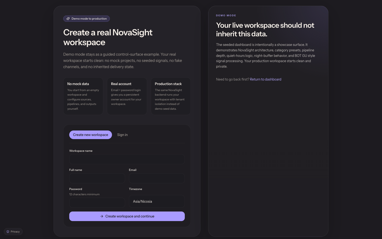 NovaSight workspace onboarding